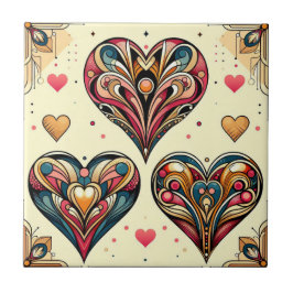 Art Deco Hearts Kakelplatta