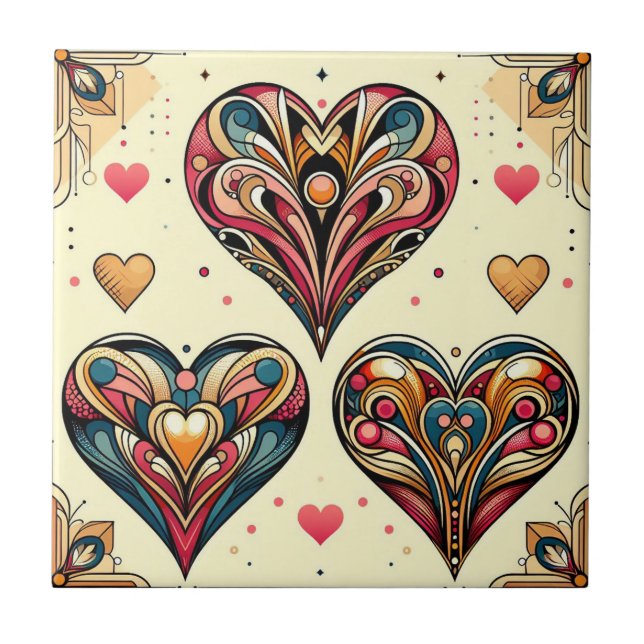 Art Deco Hearts Kakelplatta (Framsidan)