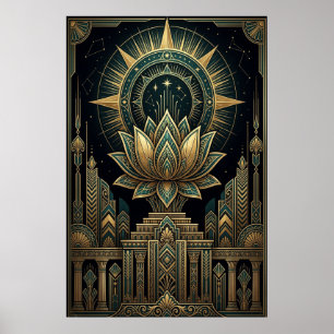 Art Deco Helig Lotus Celestial Kompass Affisch