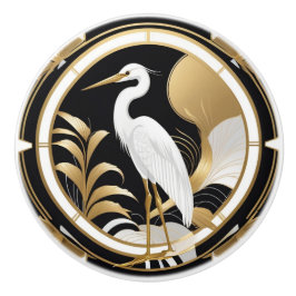 Art Deco Heron Bird Black White Guld Knopp