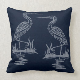Art Deco Herons - Grått på marinblått Kudde