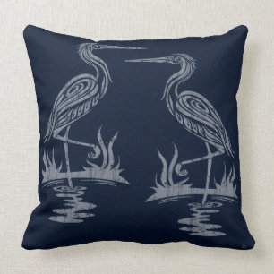 Art Deco Herons - Grått på marinblått Kudde