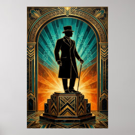 Art Deco Herr Silhuett Hög Hatt Kavajaffisch Poster