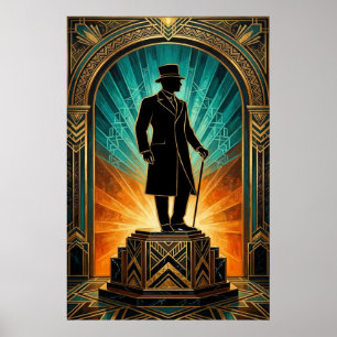 Art Deco Herr Silhuett Hög Hatt Kavajaffisch Poster