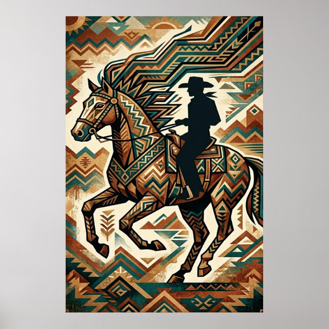 Art Deco Horse and Rider Poster - Geometric Wester (Framsidan)