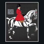 ART DECO HORSE och RIDER: Fin konst Poster<br><div class="desc">En verkligt slående och sofistikerad konsthandling som används som reklam för en tysk idrottsskräddare. Utför i rött, vitt och svart tidslängd skildrar det en stilig vit häst och en kvinna som rider sidosadel i ett fullt ridsportsverk, inklusive rött jacka, svart top hat och rider skörd som deltar i dressingtävlingar. Detta...</div>