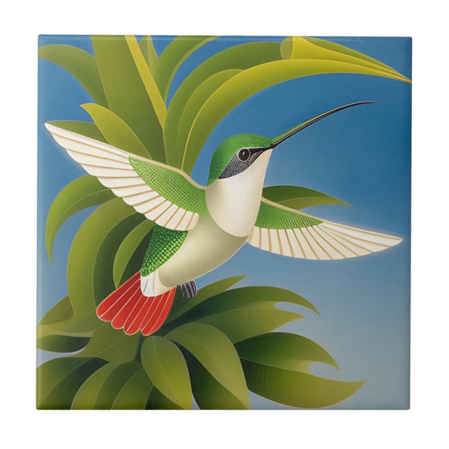 Art Deco Hummingbird Kakelplatta (Framsidan)
