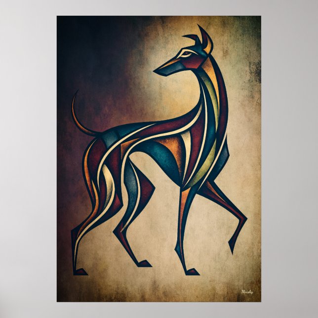 Art Deco Hund Abstrakt Geometrisk Djur Väggkonst (Framsidan)