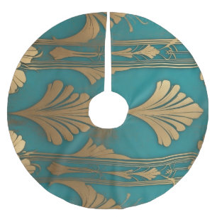 Art Deco i blått och guld Julgransmatta Borstad Polyester