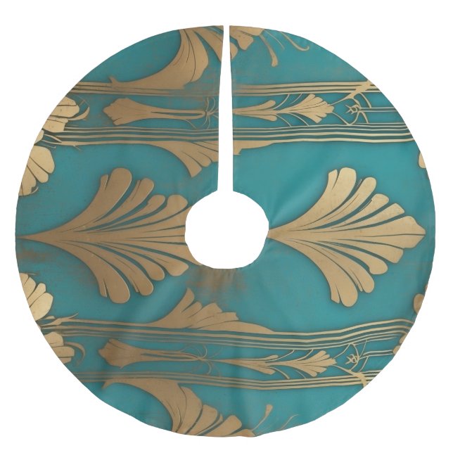 Art Deco i blått och guld Julgransmatta Borstad Polyester (Framsidan)