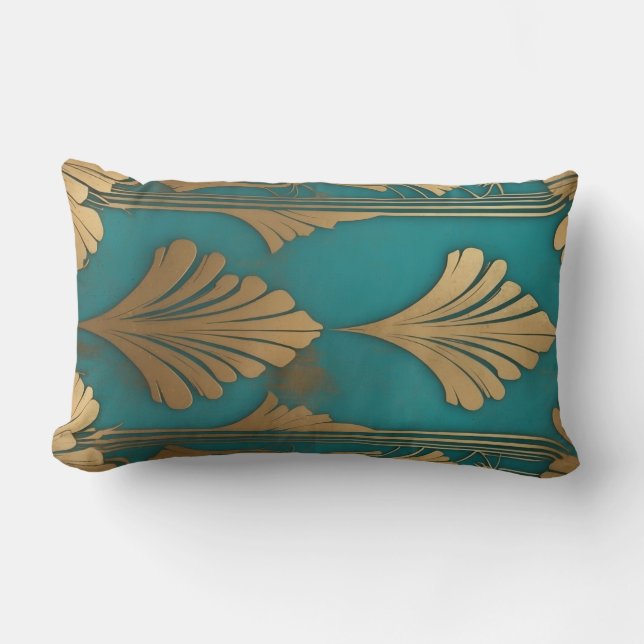 Art Deco i blått och guld Lumbarkudde (Framsida)