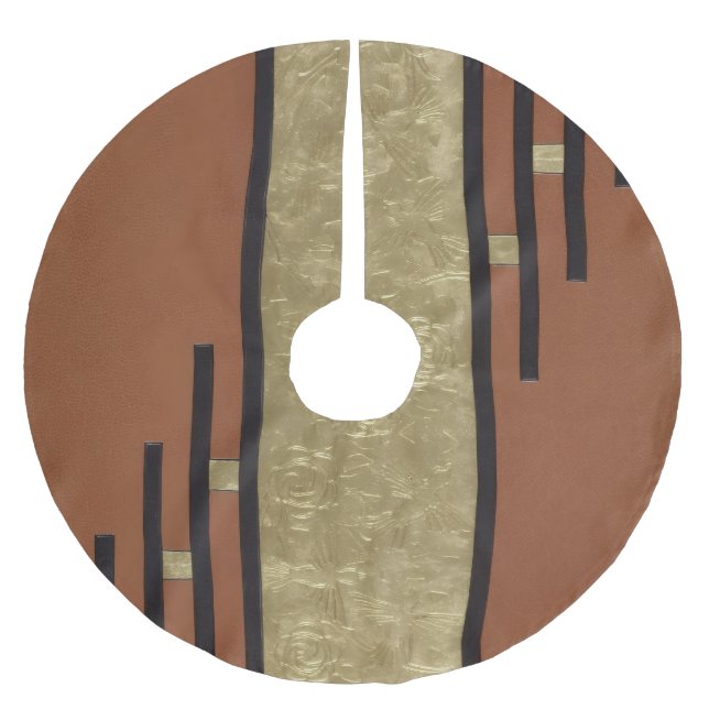 Art Deco i guld och tan Julgransmatta Borstad Polyester (Framsidan)