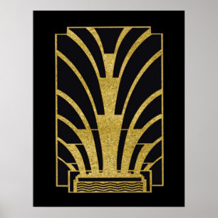 Art Deco-ikonen i Guld på Black Poster