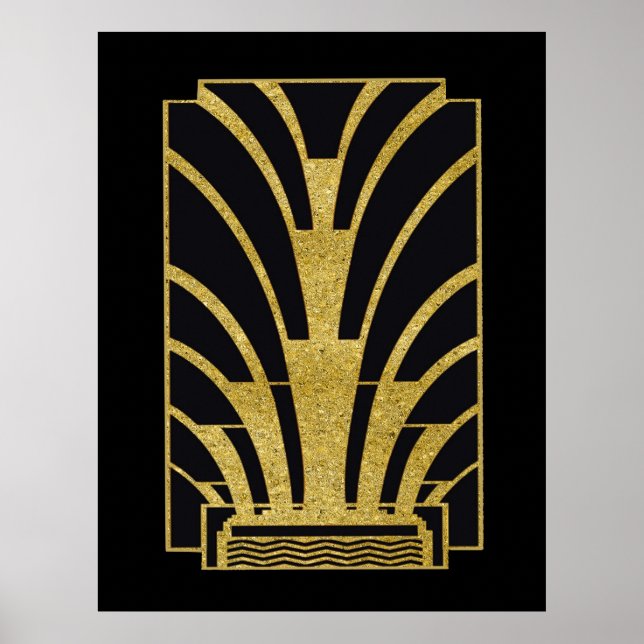Art Deco-ikonen i Guld på Black Poster (Framsidan)