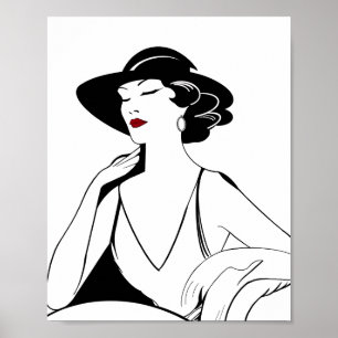 Art Deco Illustrated Glamvattenkvinna Poster