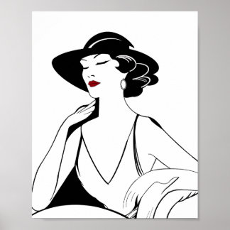 Art Deco Illustrated Glamvattenkvinna Poster