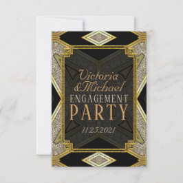 Art Deco-inbjudan till svart Förlovning i Guld Inbjudningar