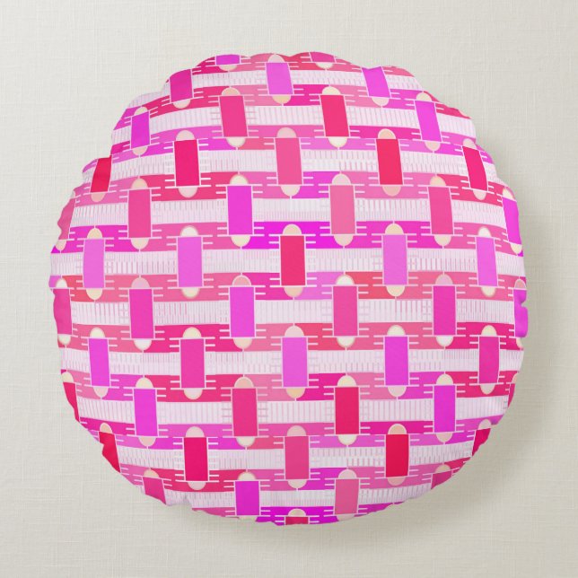 Art Deco industriell chic - rosa, fuchsia, orkidé Rund Kudde (Framsidan)