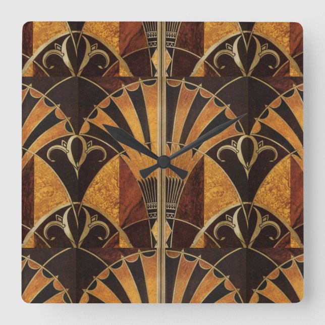 ART DECO INLAID WOODWORK FYRKANTIG KLOCKA (Framsida)