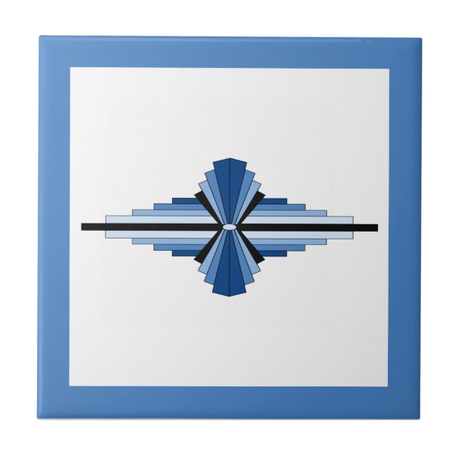Art deco inslag i blått, marint och svart kakelplatta (Framsidan)