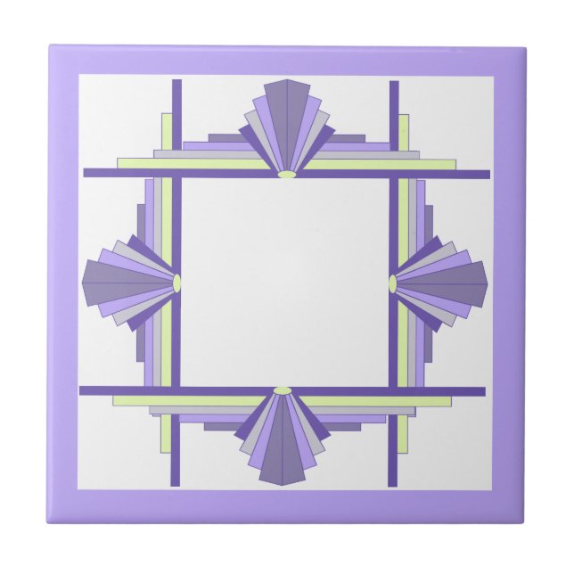 Art deco inslag i citron och lila kakelplatta (Framsidan)