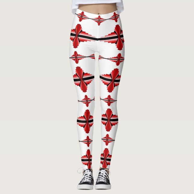 Art deco inslag i djupt rött skinn leggings (Framsida)