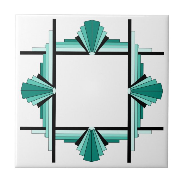 Art deco inslag i grönt och svart kakelplatta (Framsidan)