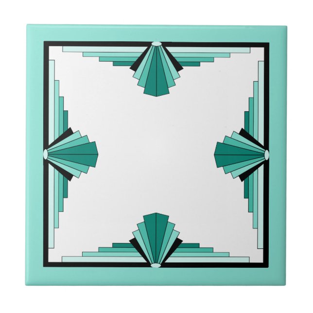 Art deco inslag i grönt och svart kakelplatta (Framsidan)