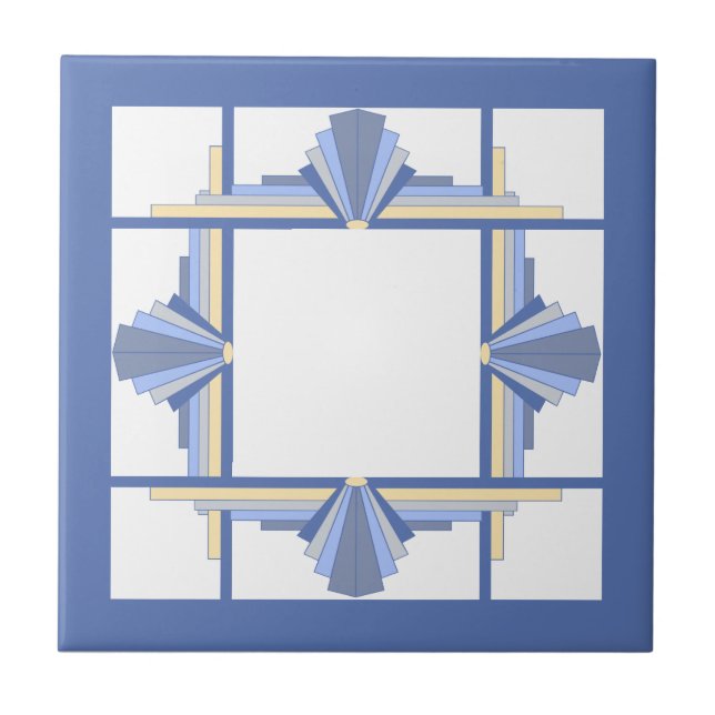 Art deco inslag i kräm och askblå kakelplatta (Framsidan)