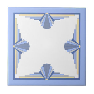 Art deco inslag i kräm och askblått kakelplatta