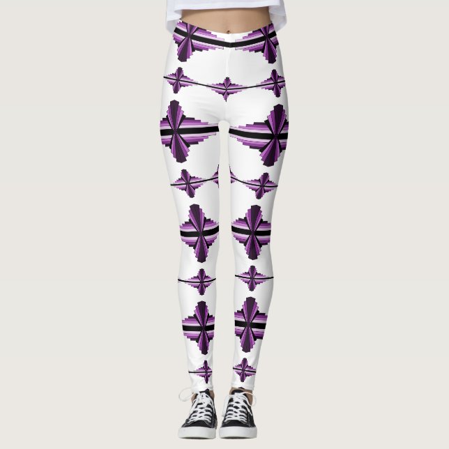 Art deco inslag i mörk plommon leggings (Framsida)