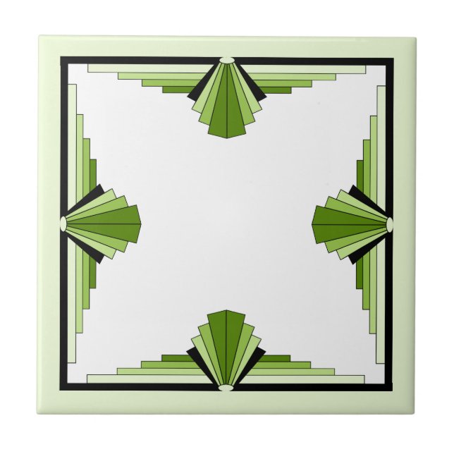 Art deco inslag i mossy-gröntar kakelplatta (Framsidan)