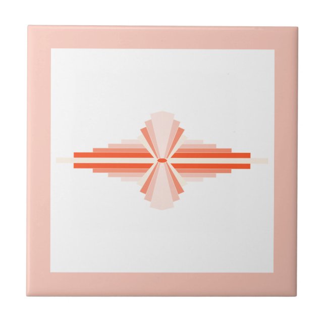 Art deco inslag i orange och persikor kakelplatta (Framsidan)