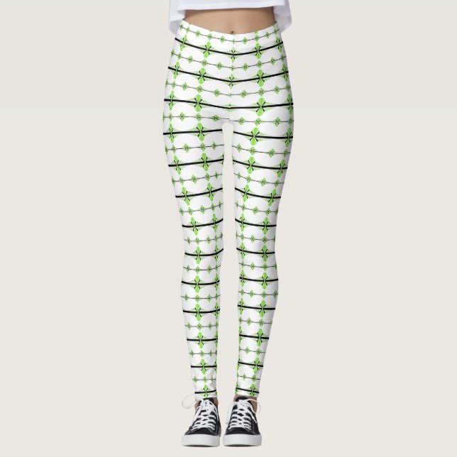 Art deco inslag i pastellgrönt kalk leggings (Framsida)