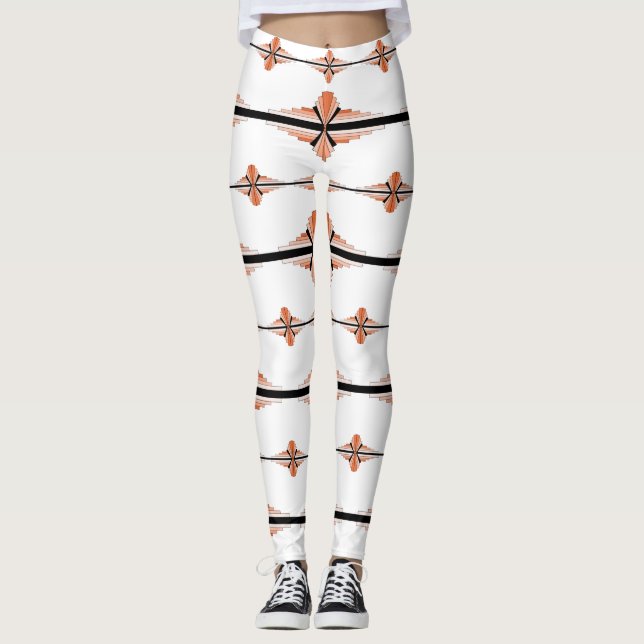 Art deco inslag i persikobaljväxter leggings (Framsida)