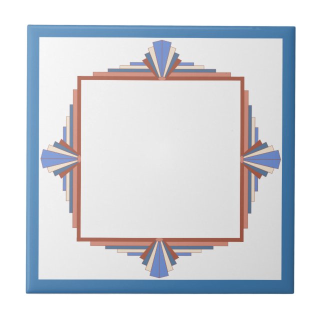 Art deco inslag i ro guld & blue kakelplatta (Framsidan)