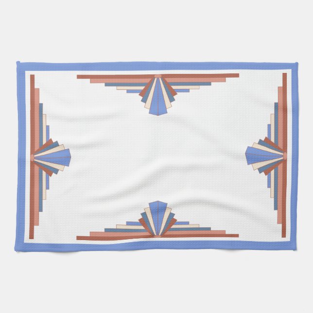 Art deco inslag i ro guld & blue kökshandduk (Horisontell)