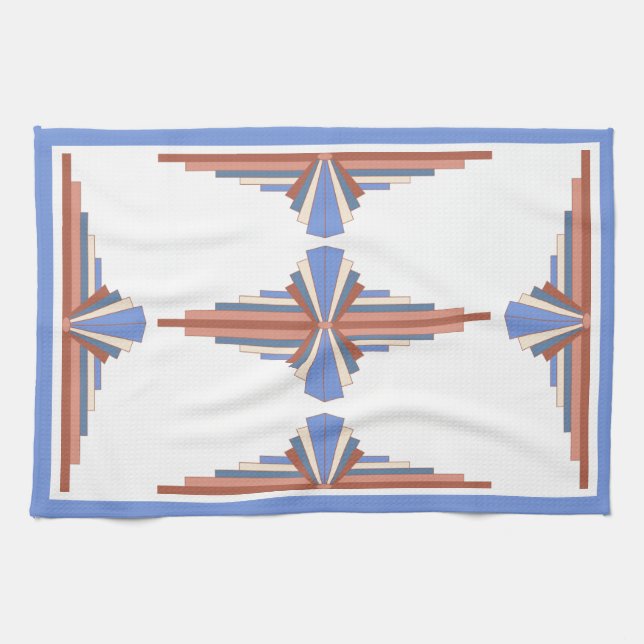 Art deco inslag i ro guld & blue kökshandduk (Horisontell)