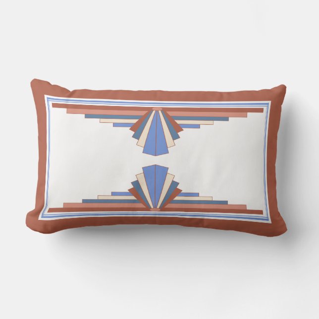 Art deco inslag i ro guld & blue lumbarkudde (Framsida)