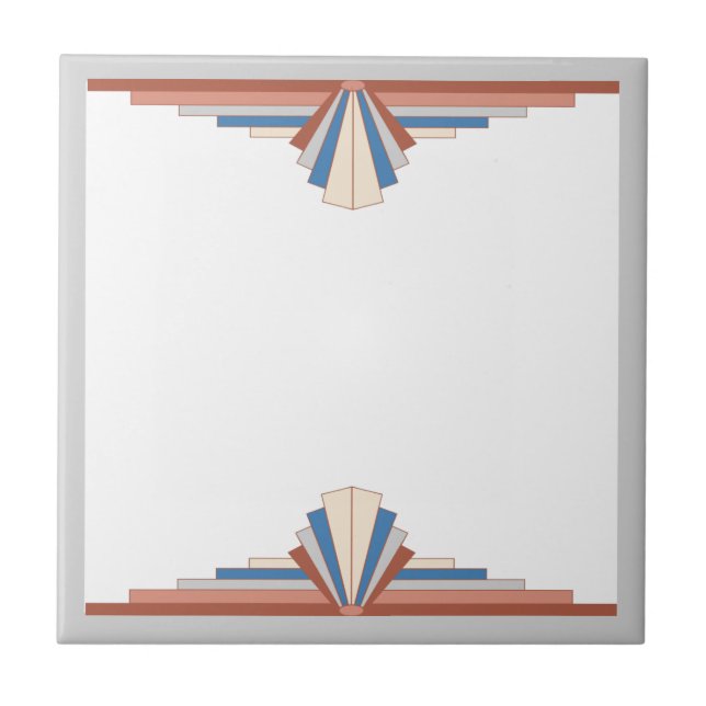 Art deco inslag i ro guld, brun och blå kakelplatta (Framsidan)