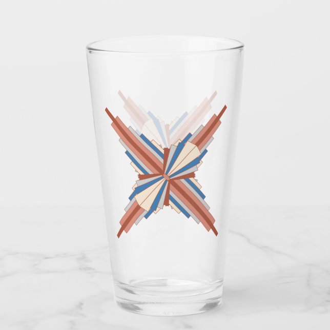 Art deco inslag i ro guld,brunt och blått glaskopp (Framsida)