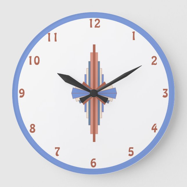 Art deco inslag i ro guld och blå stor klocka (Framsida)