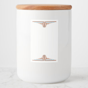 Art deco inslag i tan och blått mat etikett