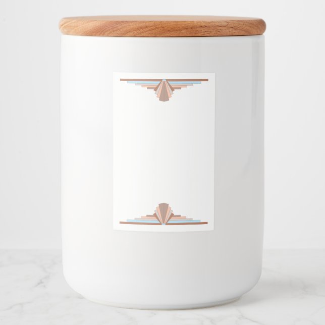 Art deco inslag i tan och blått mat etikett (Framsida)