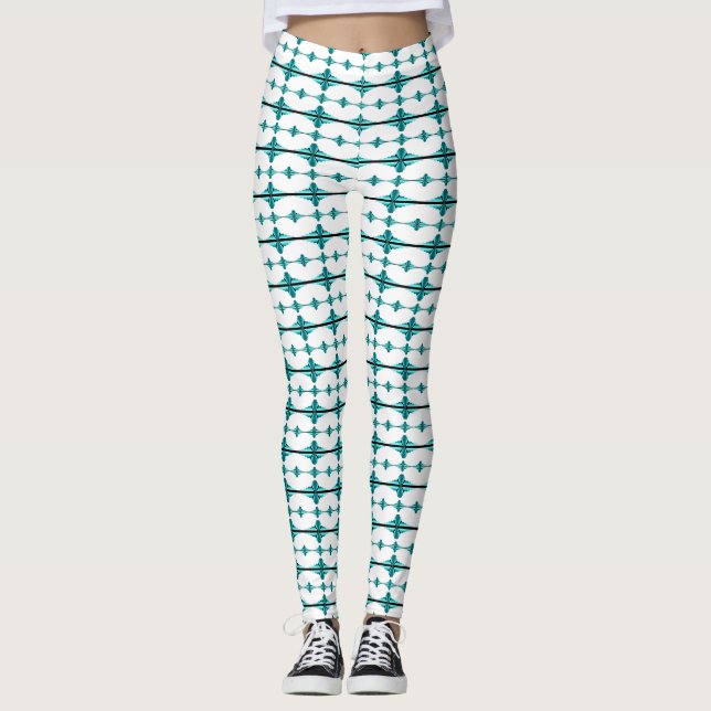 Art deco inslag i teal grönt leggings (Framsida)