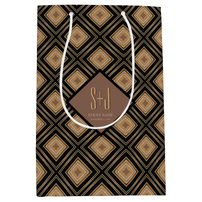 Art Deco-inspiration guldbrun svart geometrisk mön (Framsidan)