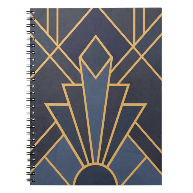 Art Deco-inspiration i blått och guld Anteckningsbok (Framsidan)