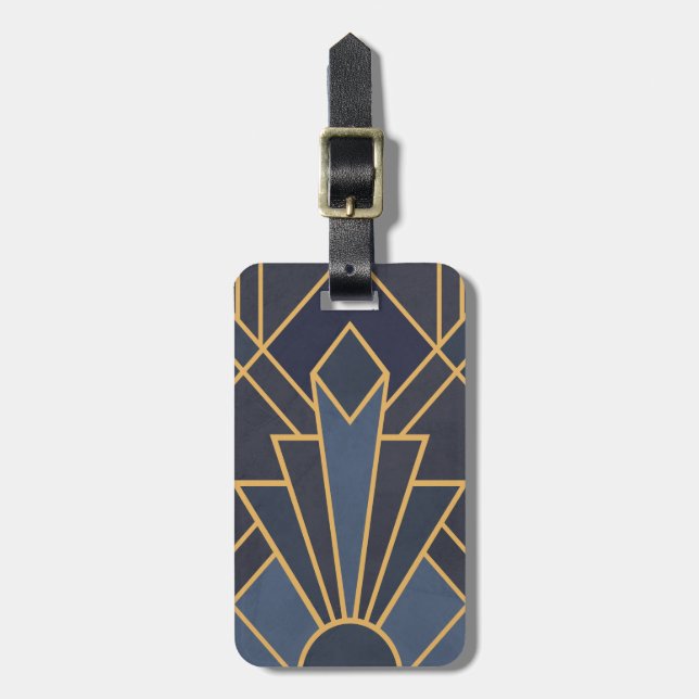 Art Deco-inspiration i blått och guld Bagagebricka (Vertikal Framsida)