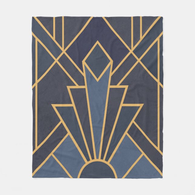 Art Deco-inspiration i blått och guld Fleecefilt (Framsidan)