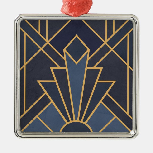 Art Deco-inspiration i blått och guld Julgransprydnad Metall (Framsidan)